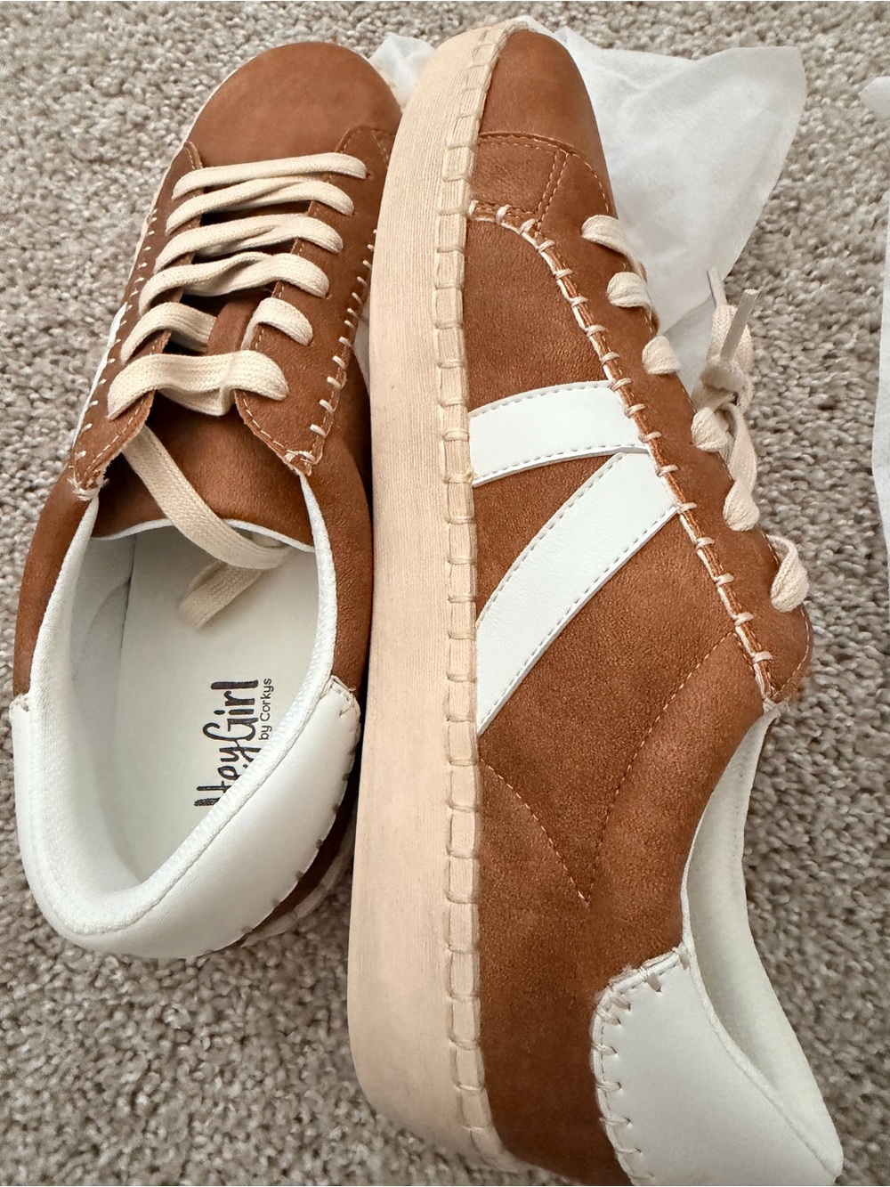 Corkys Brown and White Hey Girl Athletic Sneakers - Picture 2 of 5